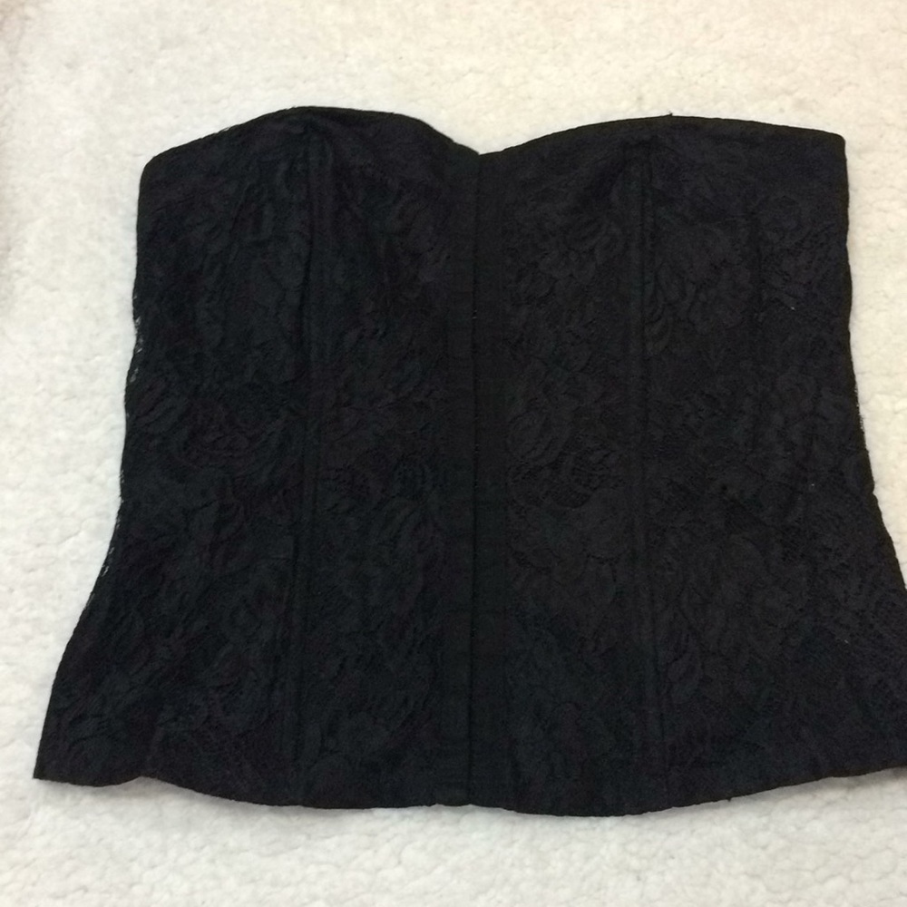 Black Broderie Strapless Bustier S